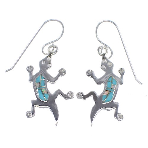 Turquoise Opal Silver Hook Dangle Lizard Earrings YX52733