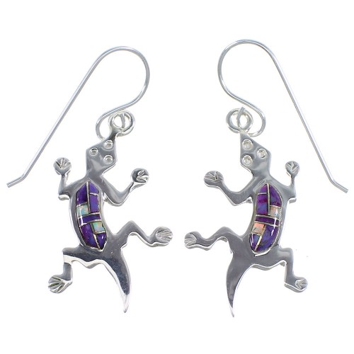 Magenta Turquoise And Opal Silver Hook Dangle Lizard Earrings YX52738