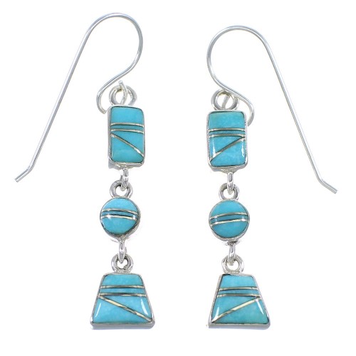 Turquoise Sterling Silver Southwestern  Hook Dangle Earrings YX52790