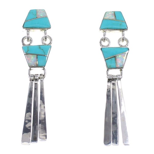 Southwestern Turquoise Opal Sterling Silver Post Dangle Earrings YX52807