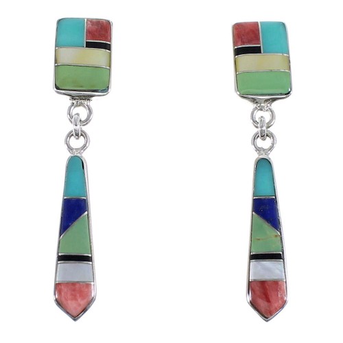 Multicolor Sterling Silver Post Dangle Southwestern Earrings YX52852