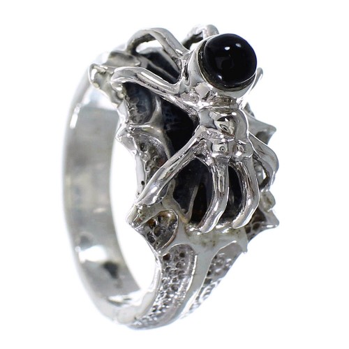 Southwestern Silver And Jet Spider Ring Size 8-1/4 AX53065