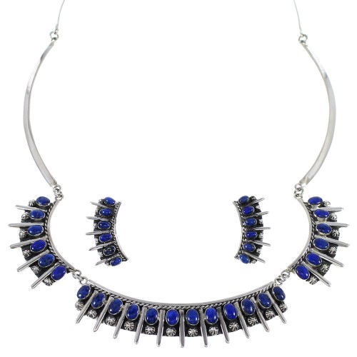 Lapis Southwestern Authentic Sterling Silver Necklace And Earring Set CX52797