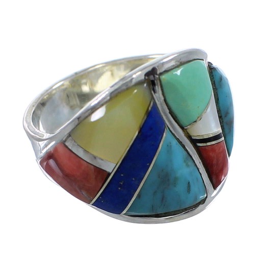 Southwest Multicolor Inlay Sterling Silver Ring Size 5-1/2 AX53135