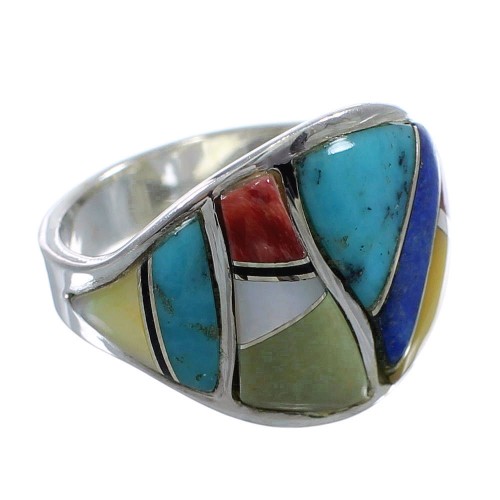 Southwest Multicolor Sterling Silver Ring Size 7-1/4 AX53141