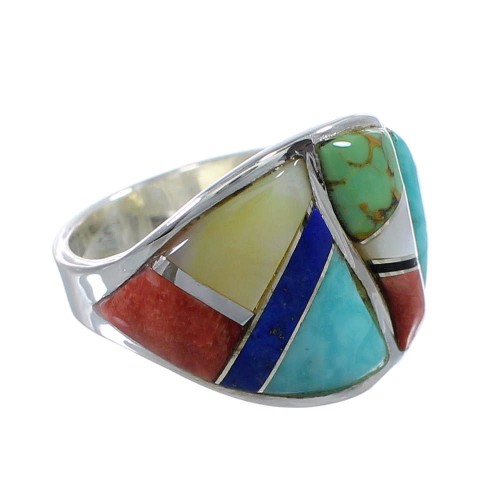 Southwestern Sterling Silver Multicolor Ring Size 7-1/2 AX53151