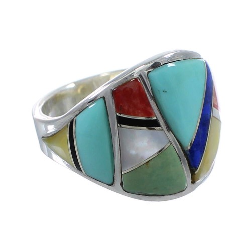 Southwest Silver Multicolor Inlay Ring Size 5-3/4 AX53154