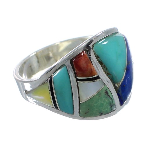 Southwestern Silver Multicolor Ring Size 8-1/4 AX53157