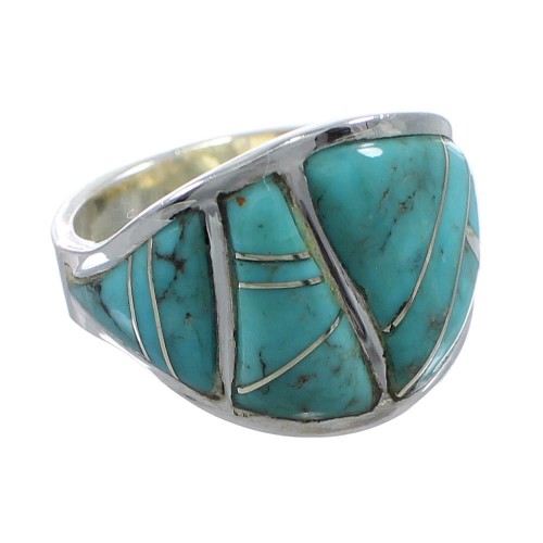 Turquoise Inlay Southwestern Sterling Silver Ring Size 8-1/4 AX53277