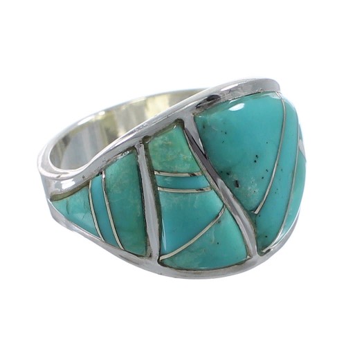 Sterling Silver Southwest Turquoise Inlay Ring Size 7-1/4 AX53290