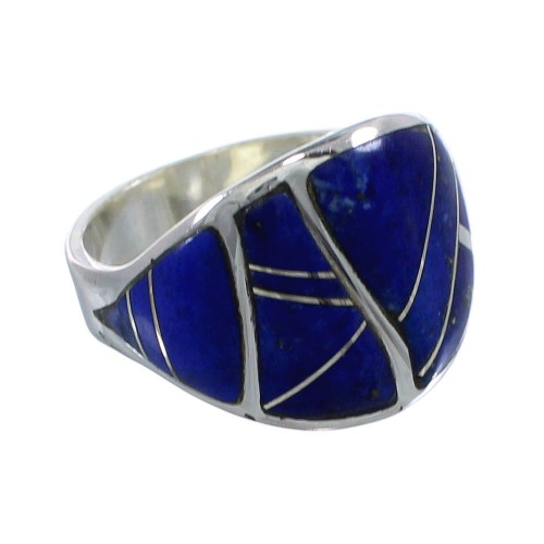 Southwest Lapis Inlay And Sterling Silver Ring Size 8 AX53356