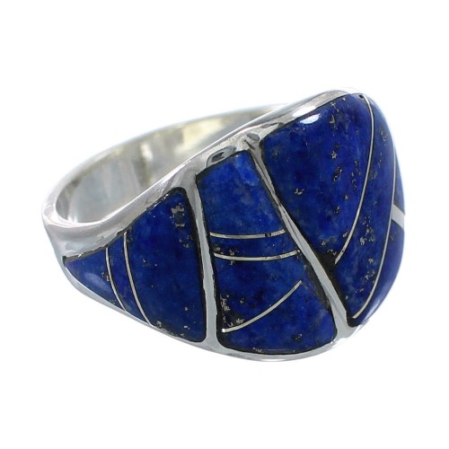 Southwestern Silver Lapis Inlay Jewelry Ring Size 6-1/2 AX53346