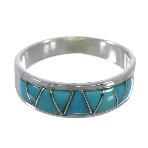 Silver Southwest Turquoise Inlay Ring Size 5-1/4 AX53450