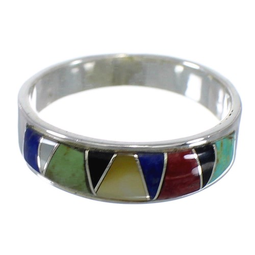 Multicolor Southwestern Genuine Sterling Silver Ring Size 7-3/4 AX53616