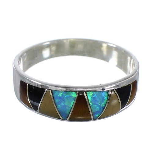 Multicolor Inlay Sterling Silver Southwestern Ring Size 6-1/2 AX53623