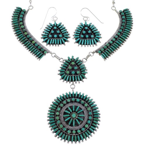 Silver Needlepoint Turquoise Southwest Necklace And Earring Set CX53695