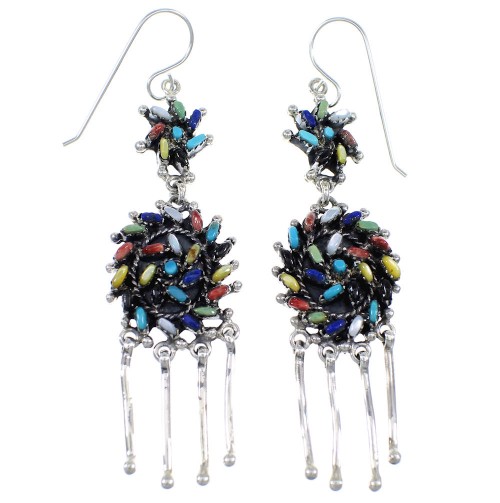 Multicolor Needlepoint Sterling Silver Hook Earrings RX55103