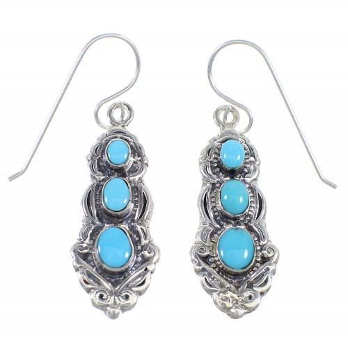 Southwestern Turquoise Sterling Silver Hook Dangle Earrings RX55266