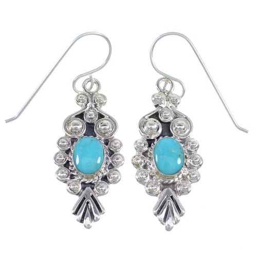 Turquoise And Authentic Sterling Silver Hook Dangle Earrings RX54646