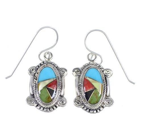 Southwestern Multicolor Silver Hook Dangle Earrings RX54703