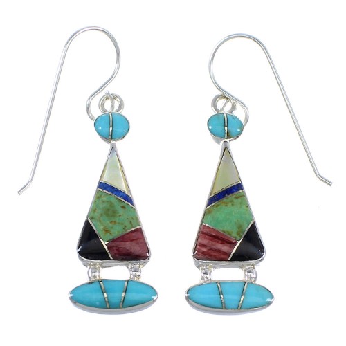 Southwestern Multicolor Sterling Silver Hook Earrings RX55627