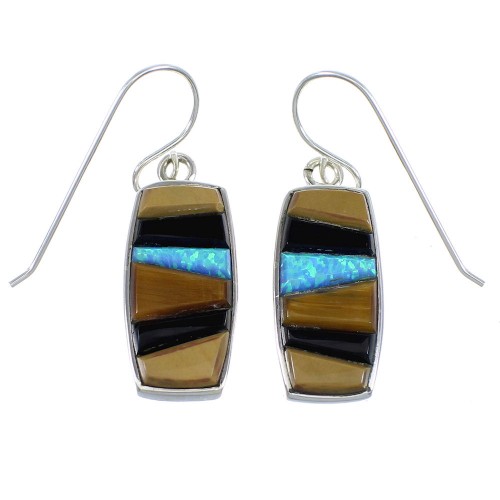 Sterling Silver And Multicolor Inlay Hook Earrings RX55672