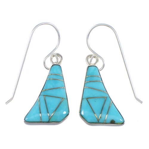 Genuine Sterling Silver Turquoise Hook Earrings RX55701