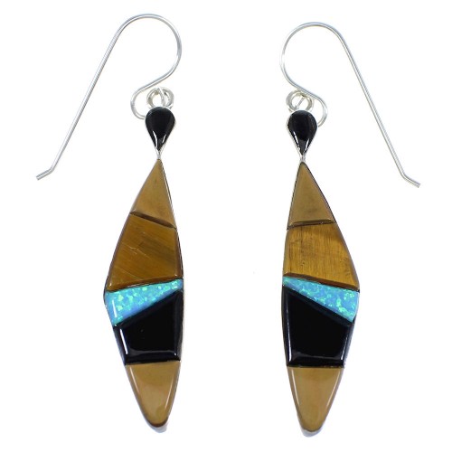 Sterling Silver And Multicolor Inlay Hook Earrings RX55765