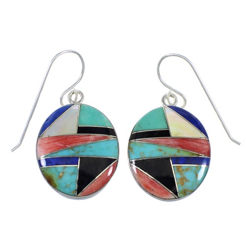 Multicolor Sterling Silver Hook Dangle Earrings RX54886