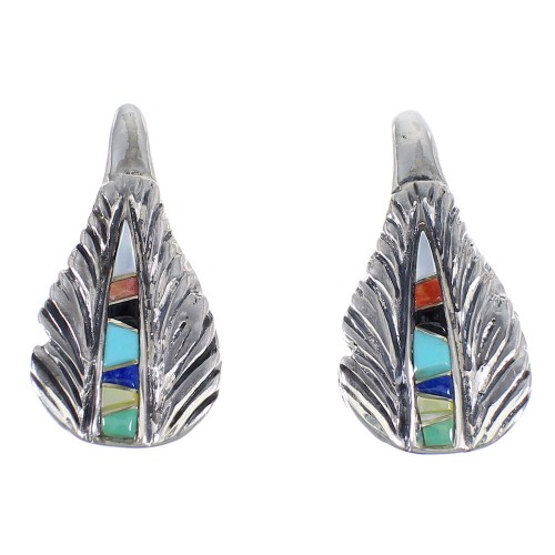 Silver Southwest Multicolor Feather Post Earrings RX54940