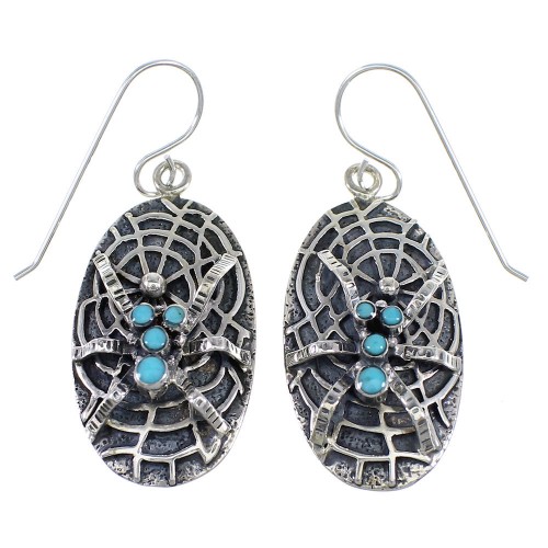 Southwest Turquoise Silver Spider Hook Earrings RX55047