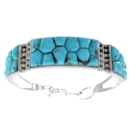 Turquoise Inlay Silver Link Bracelet AX54463