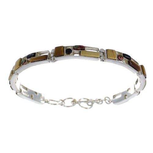 Multicolor Southwest Sterling Silver Link Bracelet AX54297