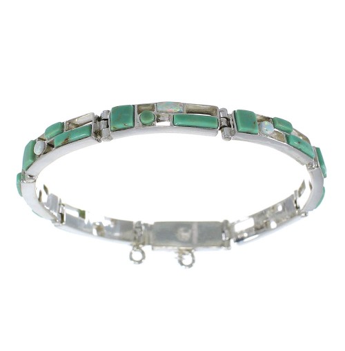 Turquoise And Opal Sterling Silver Jewelry Link Bracelet AX54345