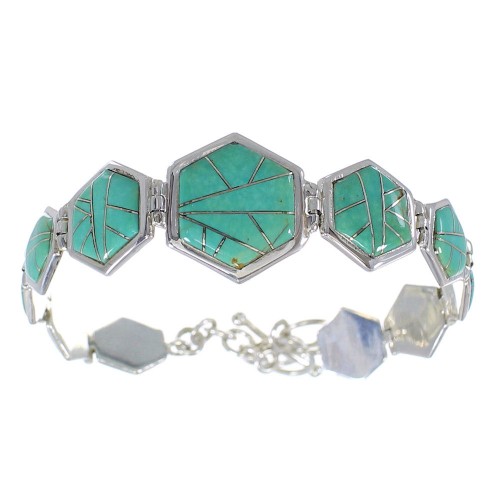 Turquoise Inlay Sterling Silver Link Bracelet AX54105