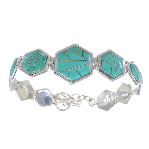 Turquoise Genuine Sterling Silver Link Bracelet AX54108