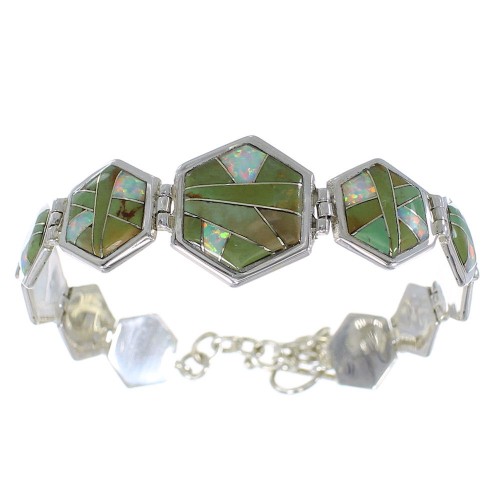 Silver Opal And Turquoise Inlay Link Bracelet AX54122