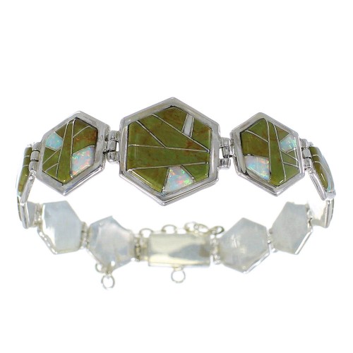 Turquoise And Opal Silver Southwest Link Bracelet AX54143