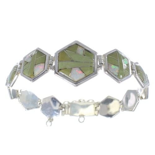 Turquoise And Opal Silver Southwestern Link Bracelet AX54144