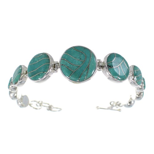 Turquoise Inlay Southwest Sterling Silver Link Bracelet AX54152