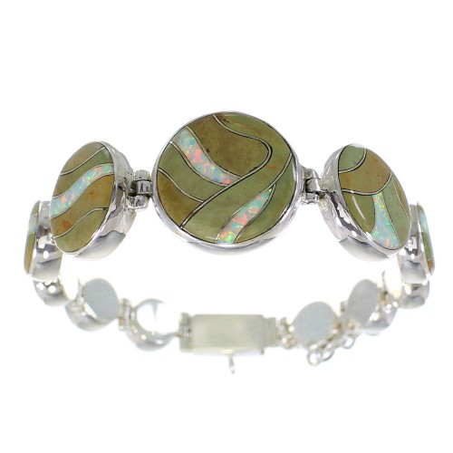 Southwest Silver Turquoise And Opal Jewelry Link Bracelet AX54201