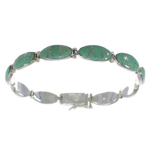 Southwest Turquoise Inlay Silver Link Bracelet AX54537