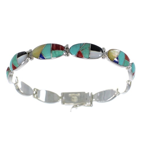 Southwest Multicolor Inlay Sterling Silver Link Bracelet AX54605