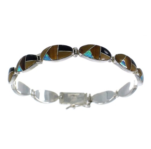 Southwestern Multicolor Inlay Silver Link Bracelet AX54608