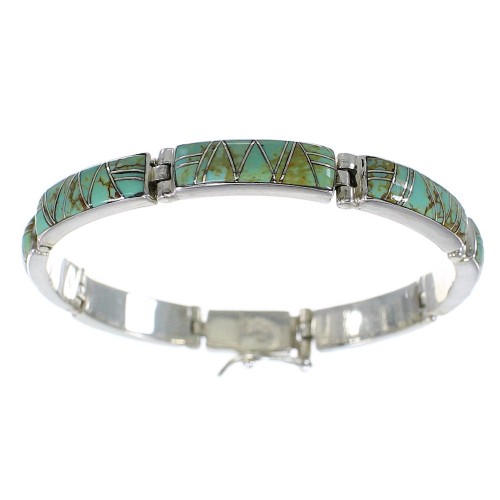 Southwest Turquoise Authenitc Sterling Silver Link Bracelet AX55247