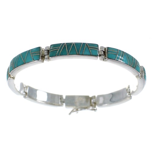 Turquoise Inlay Silver Link Bracelet AX55279