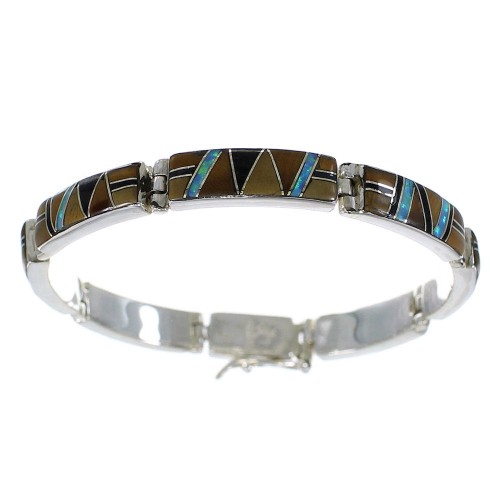 Multicolor Inlay Sterling Silver Link Bracelet AX55309