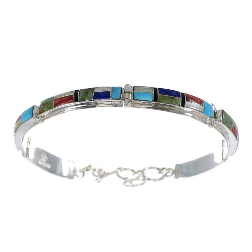 Southwest Multicolor Inlay Sterling Silver Link Bracelet AX54863