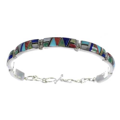 Multicolor Inlay Sterling Silver Link Bracelet AX55048
