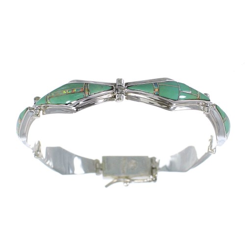 Turquoise And Opal Inlay Southwestern Silver Link Bracelet AX54614